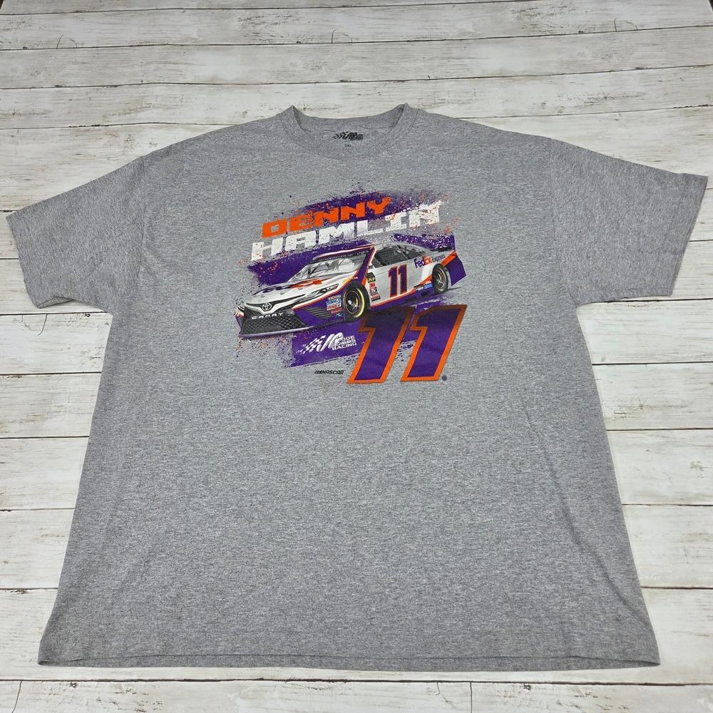 Joe Gibbs Racing T-Shirt Mens 2XL Grey Denny Hamlin #11 NASCAR Graphic Tee